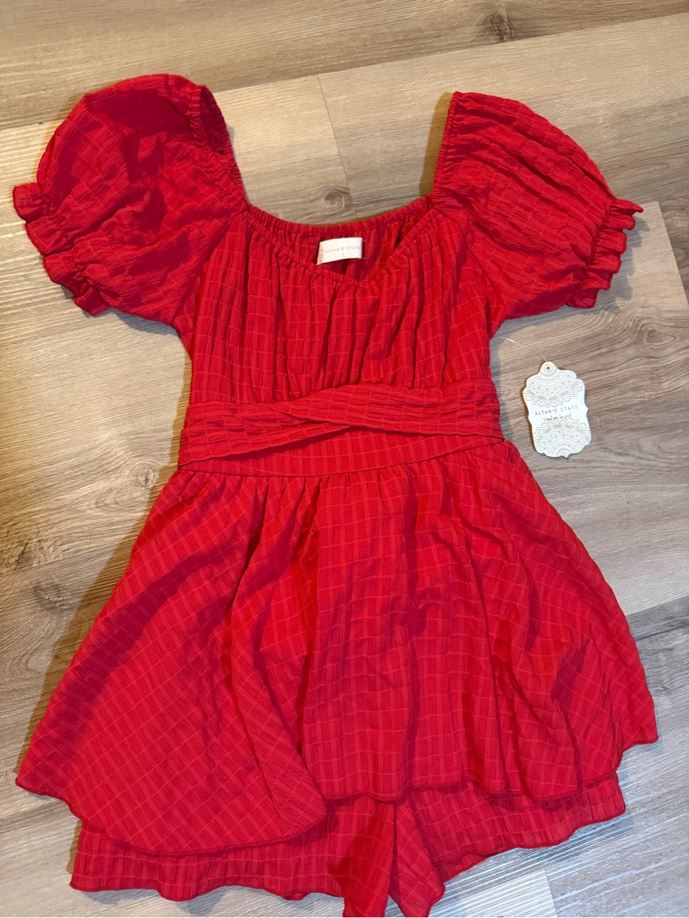 Altar'd State Red Puff-Sleeve Smocked Waist Girls' Dress